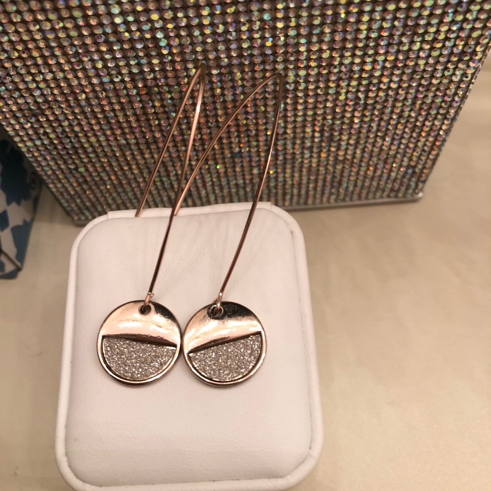 Rose Gold Toned Long Dangle Earrings